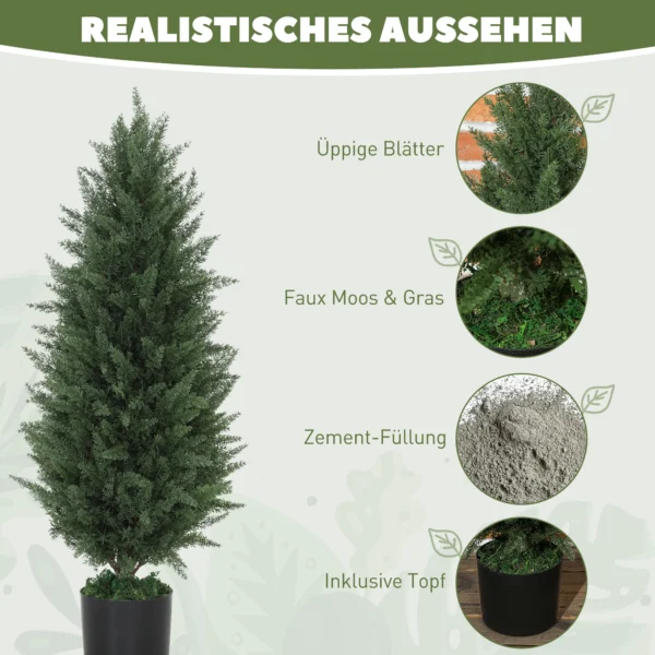 Kunstmatige cypress 2 delige set groot 90 cm kunstplant, kunstmatige planten in pot, uv bestendige kunstboom net als echt decoratie voor woonkamer slaapkamer buiten 5