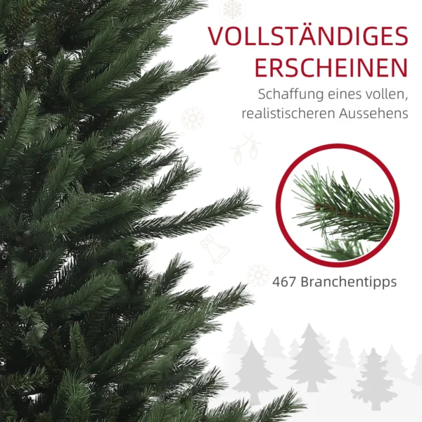Kunstmatige kerstboom 180 cm met 467 toppen, brandvertragend, inklapbaar, stalen standaard voor feestelijke kerstdecoratie groen 6