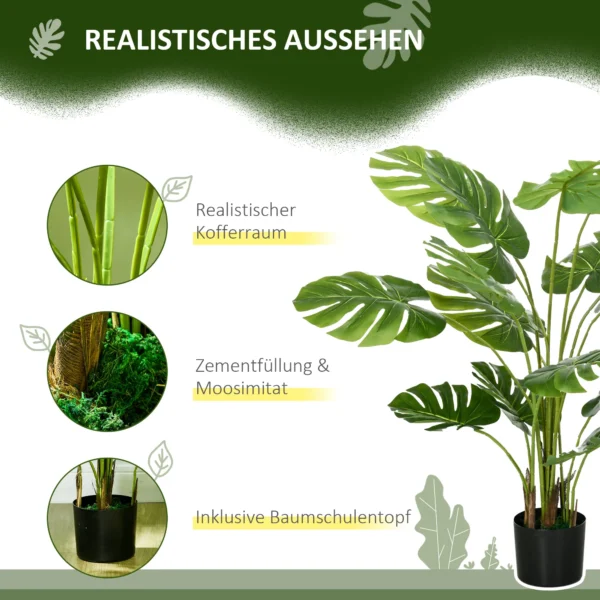 Kunstmatige monstera 120cm kunstplant met bloempot en pe mos, bedrieglijk echt voor woonkamer en decoratie in groen 6