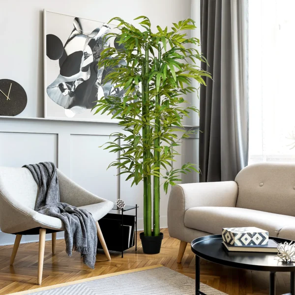 Kunstmatige plant 180 cm kunstbamboeboom met bloempot, decoratieve kunstboom in groen voor binnenruimtes 2