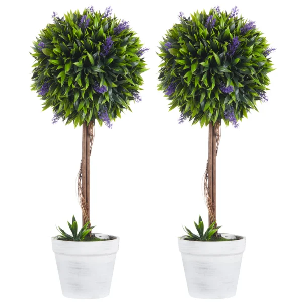 Kunstplant lavendel 2 delige set kunstmatige planten, 60 cm kamerplant in pot, kunstboom met kunstmos voor binnen, buiten 1
