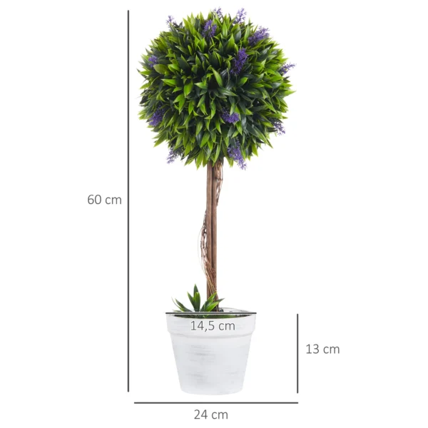 Kunstplant lavendel 2 delige set kunstmatige planten, 60 cm kamerplant in pot, kunstboom met kunstmos voor binnen, buiten 4