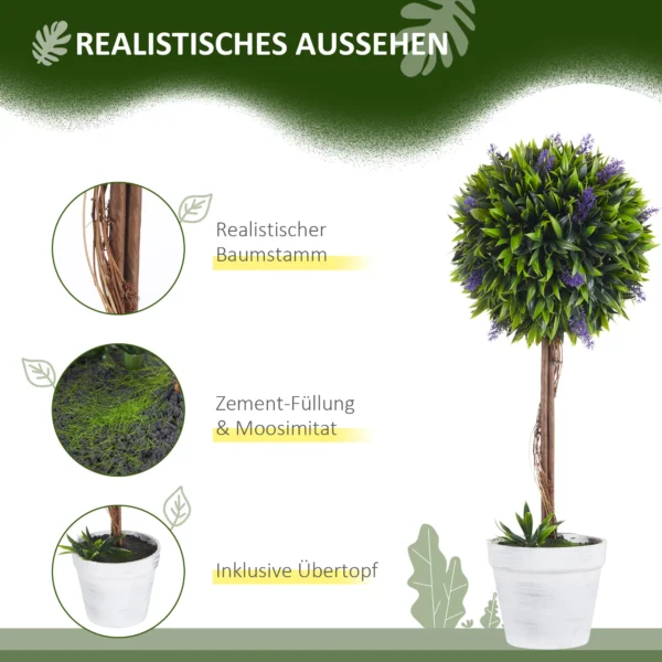 Kunstplant lavendel 2 delige set kunstmatige planten, 60 cm kamerplant in pot, kunstboom met kunstmos voor binnen, buiten 5