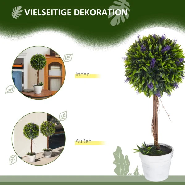 Kunstplant lavendel 2 delige set kunstmatige planten, 60 cm kamerplant in pot, kunstboom met kunstmos voor binnen, buiten 6