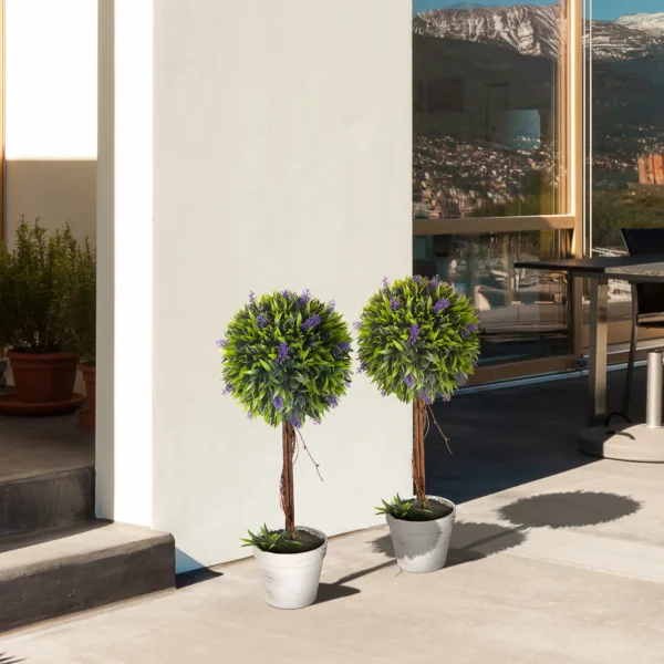 Kunstplant lavendel 2 delige set kunstmatige planten, 60 cm kamerplant in pot, kunstboom met kunstmos voor binnen, buiten 8