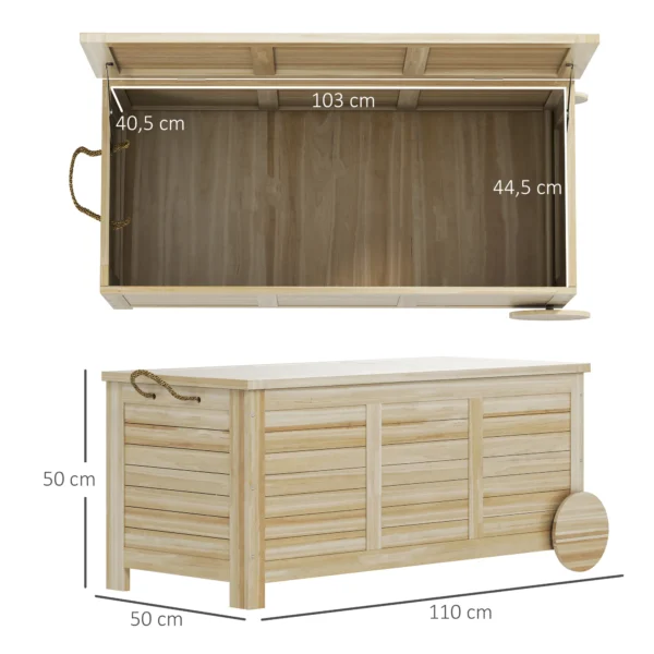 Kussenbox 185 l opslagruimte waterdicht tuinbox met wielen hout weerbestendig uv bestendig kussenbox opbergbox tuinkist voor buiten tuin balkon natuurhout 4