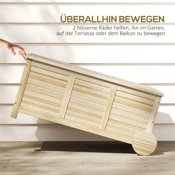 Kussenbox 185 l opslagruimte waterdicht tuinbox met wielen hout weerbestendig uv bestendig kussenbox opbergbox tuinkist voor buiten tuin balkon natuurhout 6