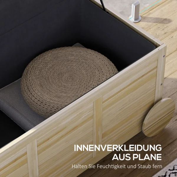 Kussenbox 185 l opslagruimte waterdicht tuinbox met wielen hout weerbestendig uv bestendig kussenbox opbergbox tuinkist voor buiten tuin balkon natuurhout 7