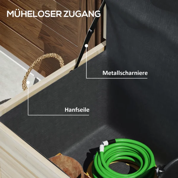 Kussenbox 185 l opslagruimte waterdicht tuinbox met wielen hout weerbestendig uv bestendig kussenbox opbergbox tuinkist voor buiten tuin balkon natuurhout 8