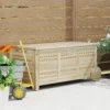 Kussenbox 185 l opslagruimte waterdicht tuinbox met wielen hout weerbestendig uv bestendig kussenbox opbergbox tuinkist voor buiten tuin balkon natuurhout 9