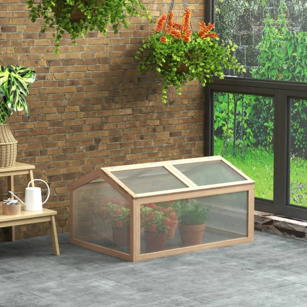 Kweekkas broeikas 102x71x53cm met weerbestendige hout polycarbonaat dekking voor tuin & plantenverzorging 2