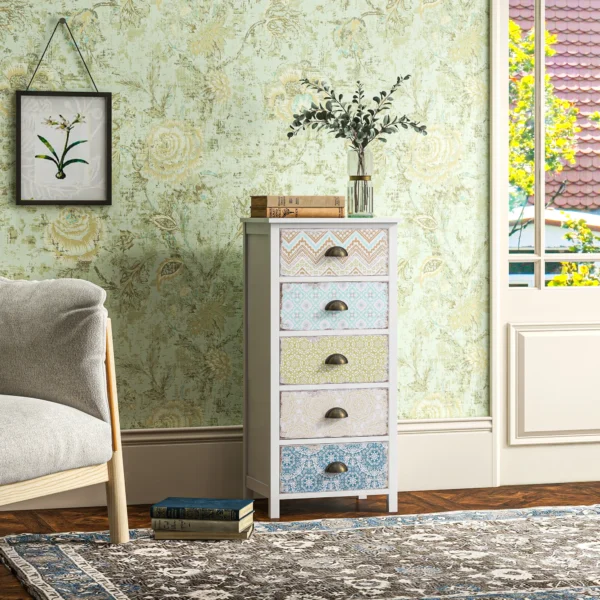 Ladekast met 5 lades opbergkast kleurrijk kiepbeveiliging voor woonkamer slaapkamer modern 5