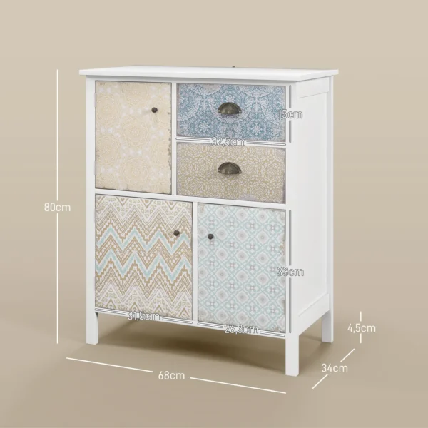 Ladekast opslagkast 2 lades 3 vakken kiepbeveiliging woonkamer slaapkamer wit 68x34x80cm 4