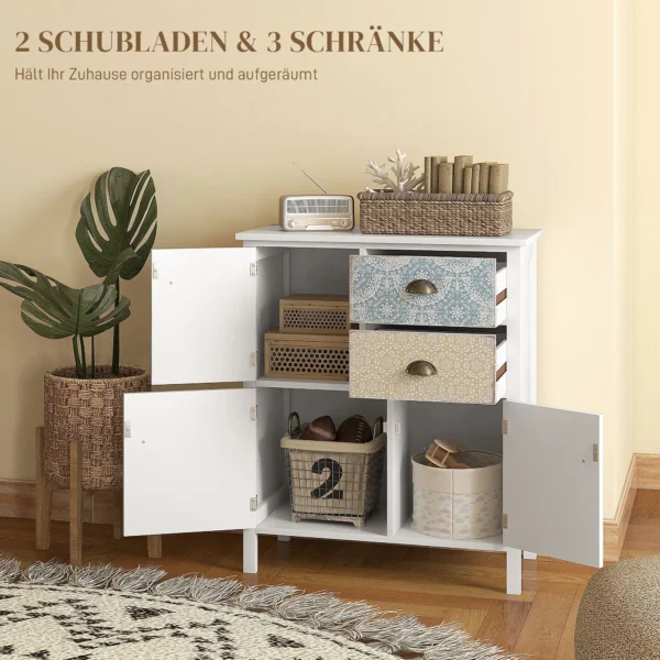 Ladekast opslagkast 2 lades 3 vakken kiepbeveiliging woonkamer slaapkamer wit 68x34x80cm 5