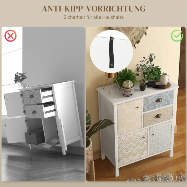 Ladekast opslagkast 2 lades 3 vakken kiepbeveiliging woonkamer slaapkamer wit 68x34x80cm 7