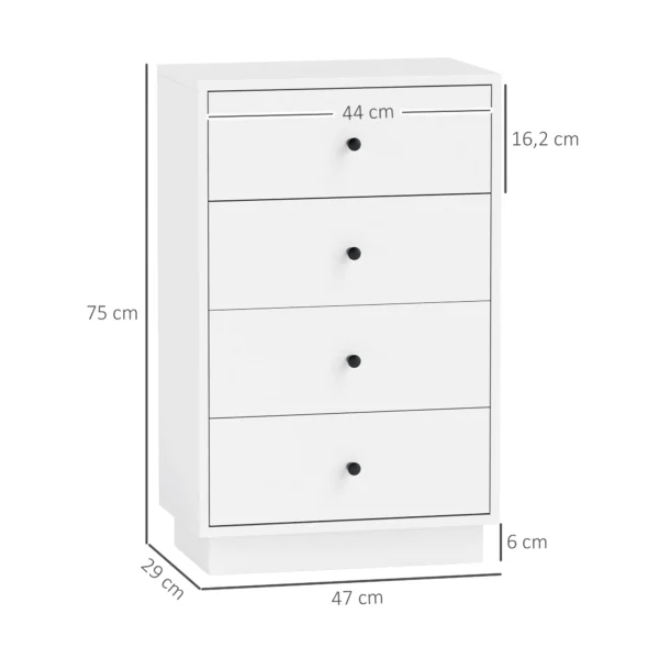 Ladekast sideboard met 4 lades kast van houtmateriaal opbergkast in moderne stijl ladekast kast voor woonkamer slaapkamer gang 47 x 29 x 75 cm wit 4