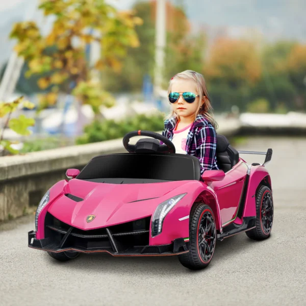Lamborghini kinderauto roze met verwijderbare batterij, afstandsbediening, bluetooth & muziekfunctie, voor 3 6 jaar, max. 30kg belastbaarheid 2