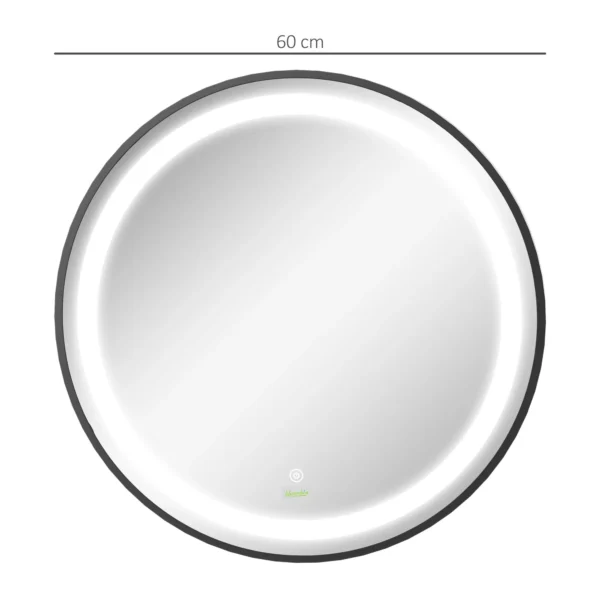 Led badkamerspiegel Ø60cm, badspiegel met 3 lichtkleuren, touch functie, geheugenfunctie, ip44, zwart voor moderne badkamer 4