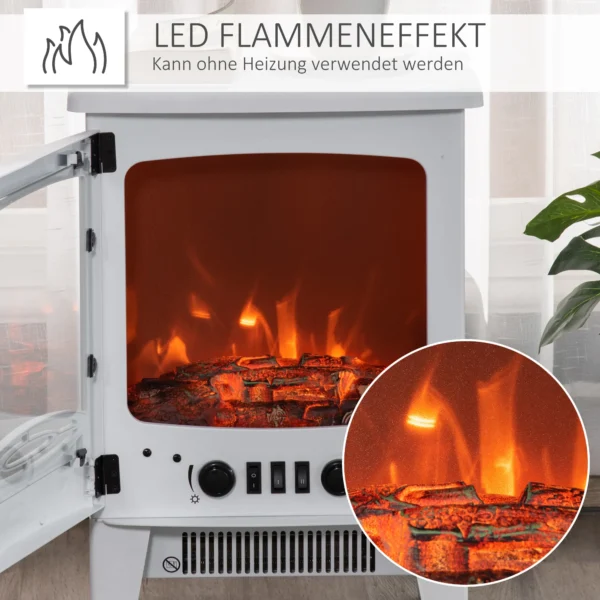 Led elektrische staande kachel met vlam effect 900/1800w metaal & abs kunststof in wit 39 x 26 x 54,8 cm voor gezellige sfeer 5