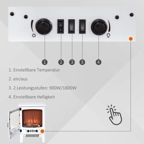 Led elektrische staande kachel met vlam effect 900/1800w metaal & abs kunststof in wit 39 x 26 x 54,8 cm voor gezellige sfeer 6