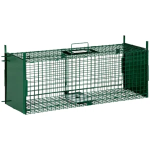 Levende val marderval dier val met dubbele deur, handvat, rattenval draadval, staal, donkergroen, 80 x 25 x 30 cm 1