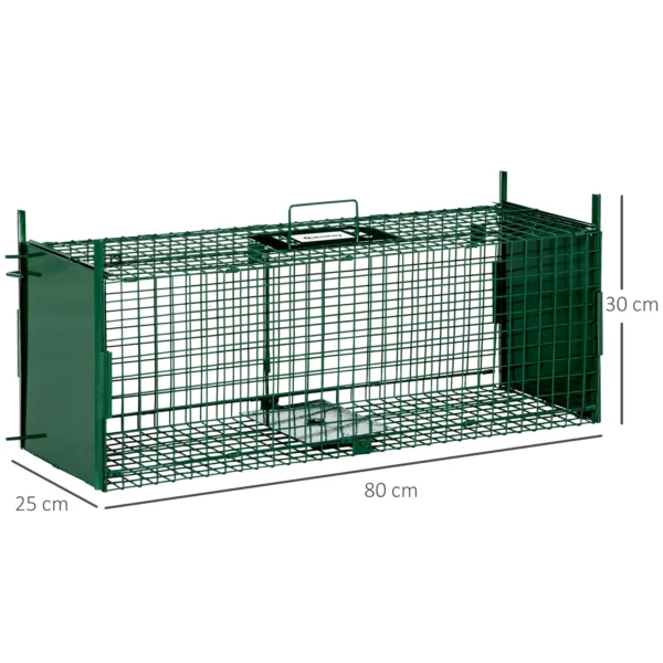 Levende val marderval dier val met dubbele deur, handvat, rattenval draadval, staal, donkergroen, 80 x 25 x 30 cm 4