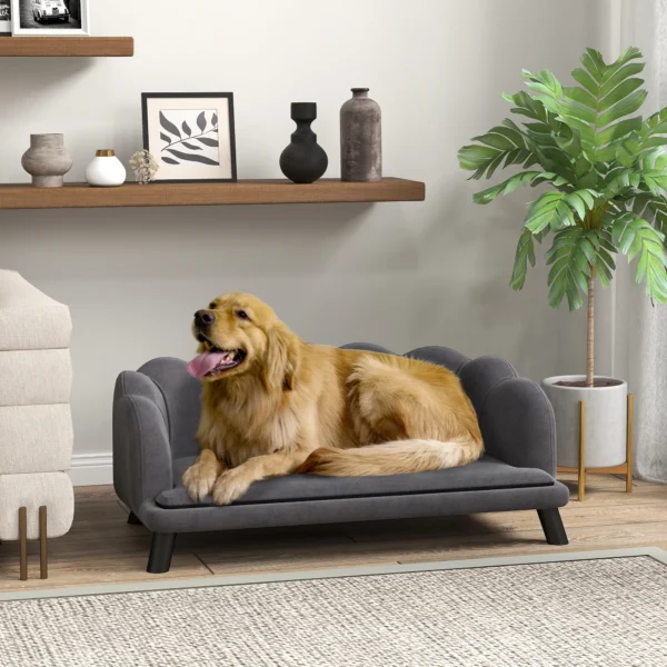 Luxe hondenbank met rugleuning houten poten donkergrijs 98,5x60,5x35,5cm 2
