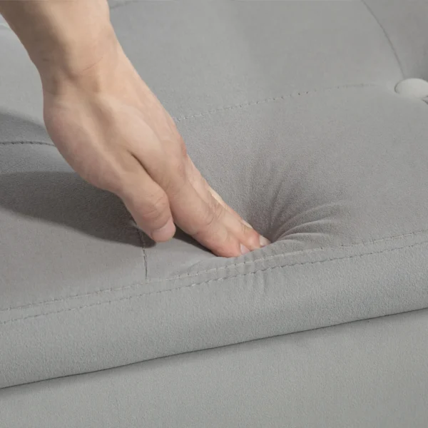 Luxe zitbank gestoffeerde bank met opbergruimte armleuningen kofferbank fluweelachtig polyester rubberhout lichtgrijs 107 x 42 x 65 cm 10