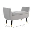Luxe zitbank gestoffeerde bank met opbergruimte armleuningen kofferbank fluweelachtig polyester rubberhout lichtgrijs 107 x 42 x 65 cm 4