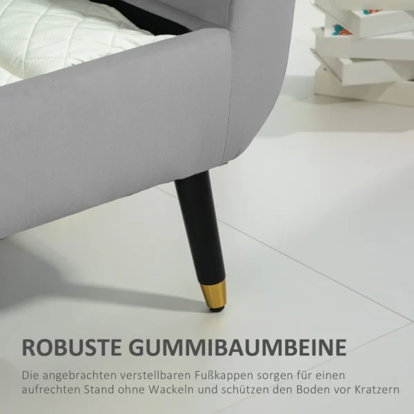 Luxe zitbank gestoffeerde bank met opbergruimte armleuningen kofferbank fluweelachtig polyester rubberhout lichtgrijs 107 x 42 x 65 cm 6