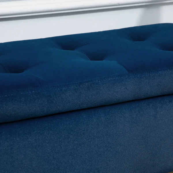 Luxe zitbank met opbergruimte, gestoffeerde bank blauw van fluweelachtig polyester, rubberhout, met armleuningen, 107x42x65cm voor woonkamer & gang 10