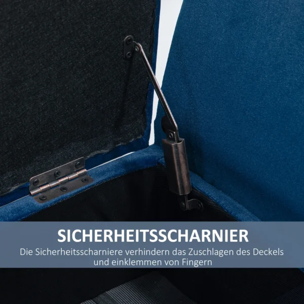 Luxe zitbank met opbergruimte, gestoffeerde bank blauw van fluweelachtig polyester, rubberhout, met armleuningen, 107x42x65cm voor woonkamer & gang 8