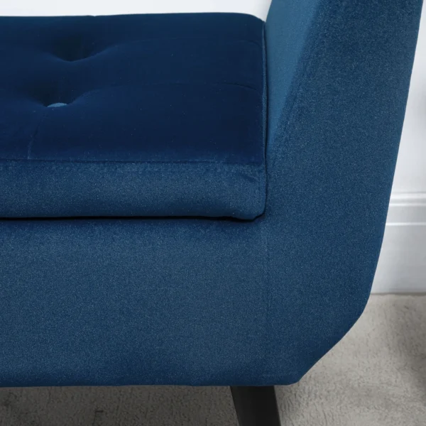 Luxe zitbank met opbergruimte, gestoffeerde bank blauw van fluweelachtig polyester, rubberhout, met armleuningen, 107x42x65cm voor woonkamer & gang 9