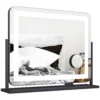 Make up spiegel met verlichting, led cosmetische spiegel met 3 lichtkleuren, tafelspiegel met 10x vergroting, mobiele telefoonhouder, usb oplaadpoort, 360° draaibaar, zwart 1