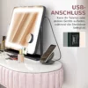 Make up spiegel met verlichting, led cosmetische spiegel met 3 lichtkleuren, tafelspiegel met 10x vergroting, mobiele telefoonhouder, usb oplaadpoort, 360° draaibaar, zwart 6
