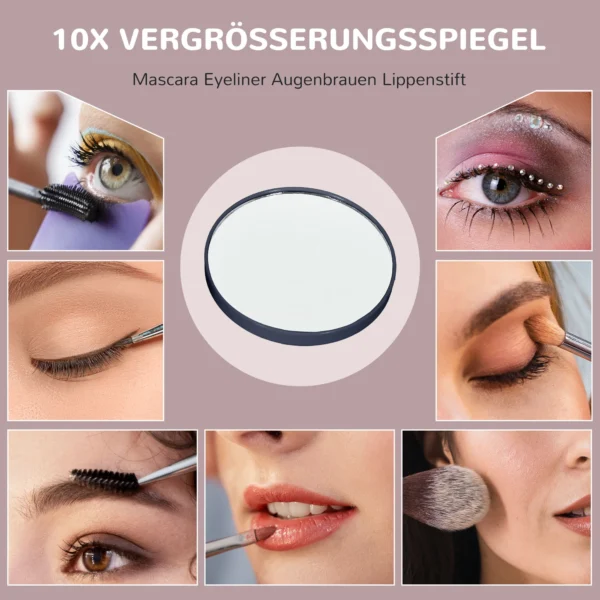 Make up spiegel met verlichting, led cosmetische spiegel met 3 lichtkleuren, tafelspiegel met 10x vergroting, mobiele telefoonhouder, usb oplaadpoort, 360° draaibaar, zwart 9