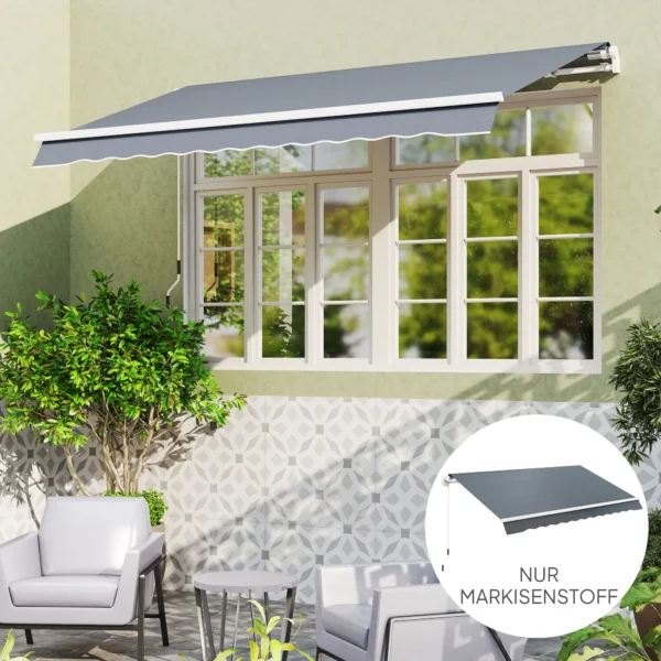 Markiesdoek markiesstof met volant waterafstotend vervangingsstof voor 4 x 3 m markiezen markiesdoek markiesstof zonwering voor tuin balkon hof grijs 8