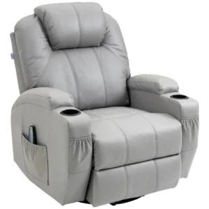 Massagestoel relaxstoel met 8 vibratiepunten, 5 modi, ligfunctie, draagvermogen 150 kg, kunstleer, lichtgrijs 1