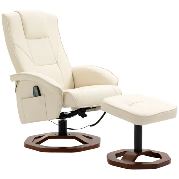 Massagestoel relaxstoel met voetenbank 360° draaibaar kunstleer staal crème wit bruin 73x83x106cm voor ultiem comfort 1