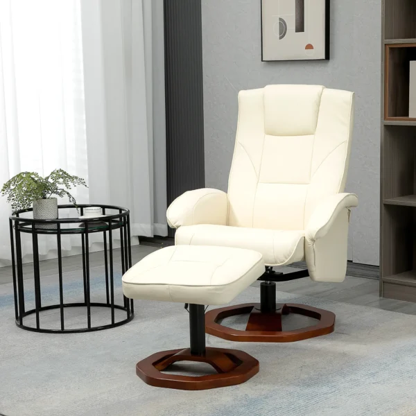 Massagestoel relaxstoel met voetenbank 360° draaibaar kunstleer staal crème wit bruin 73x83x106cm voor ultiem comfort 2