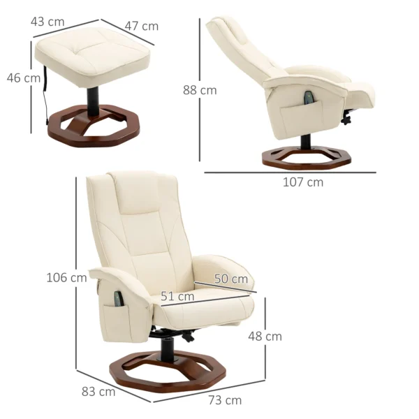 Massagestoel relaxstoel met voetenbank 360° draaibaar kunstleer staal crème wit bruin 73x83x106cm voor ultiem comfort 4
