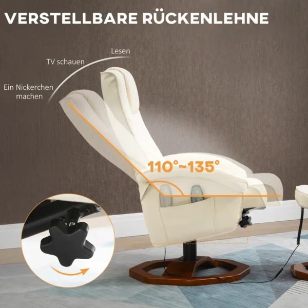 Massagestoel relaxstoel met voetenbank 360° draaibaar kunstleer staal crème wit bruin 73x83x106cm voor ultiem comfort 6