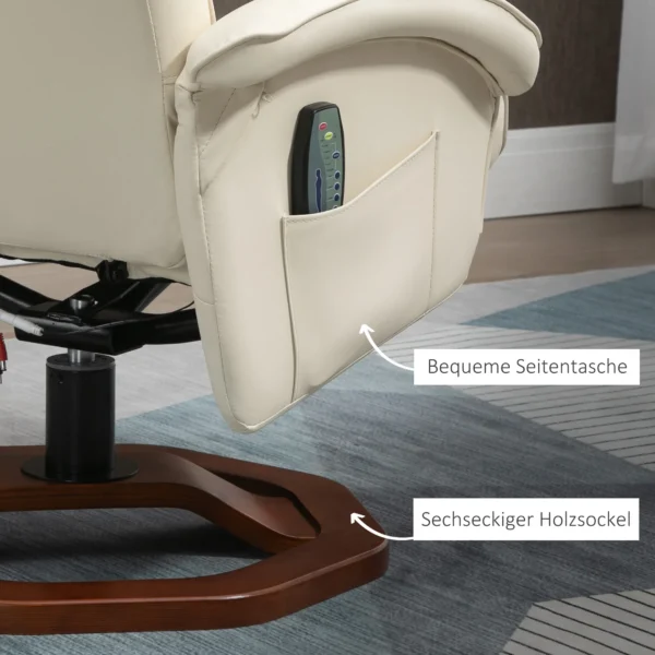 Massagestoel relaxstoel met voetenbank 360° draaibaar kunstleer staal crème wit bruin 73x83x106cm voor ultiem comfort 7