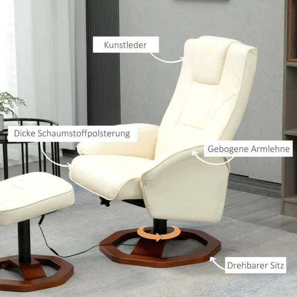 Massagestoel relaxstoel met voetenbank 360° draaibaar kunstleer staal crème wit bruin 73x83x106cm voor ultiem comfort 8