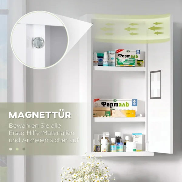 Medicijnkast eerste hulp kast wit met 3 binnencompartimenten & magneetsluiting voor medicijnen 40x15x53,5 cm 7
