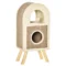 Meerlaagse kattenhol krabplank met speelballen kattenbed en krabmat van spaanplaat pluche en sisal in koffiekleur 1