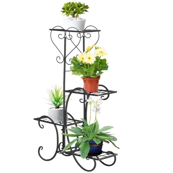 Metalen bloemenrek 4 niveaus plantenrek voor tuin balkon bloementrap zwart 45x24,5x80cm decoratief & stabiel 1