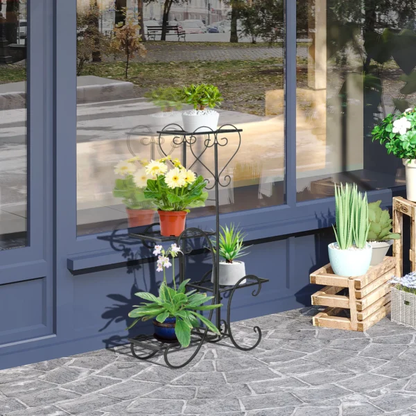 Metalen bloemenrek 4 niveaus plantenrek voor tuin balkon bloementrap zwart 45x24,5x80cm decoratief & stabiel 2