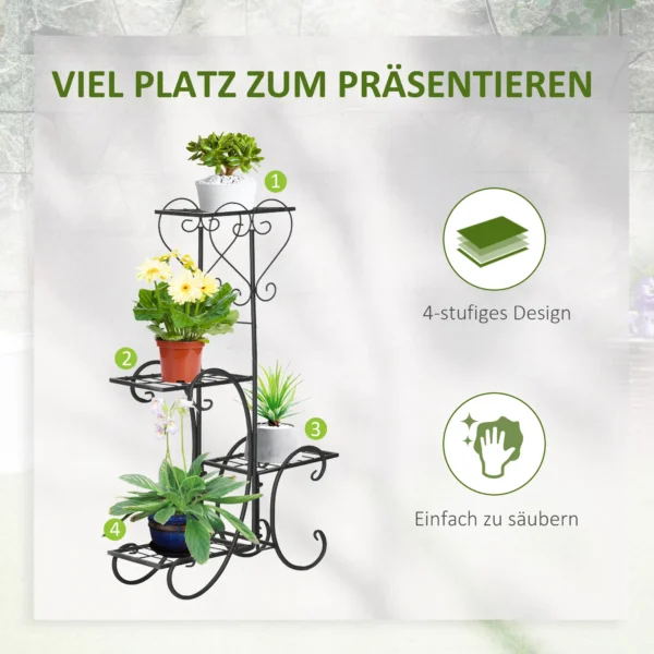 Metalen bloemenrek 4 niveaus plantenrek voor tuin balkon bloementrap zwart 45x24,5x80cm decoratief & stabiel 5