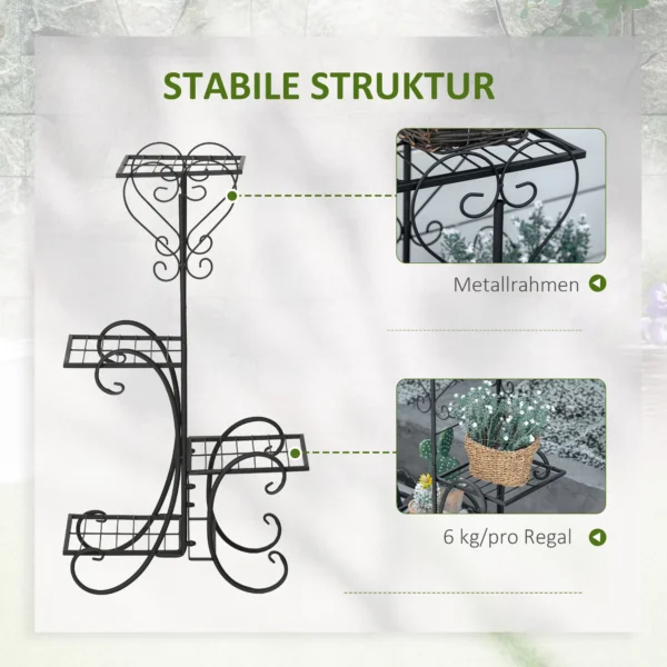 Metalen bloemenrek 4 niveaus plantenrek voor tuin balkon bloementrap zwart 45x24,5x80cm decoratief & stabiel 6